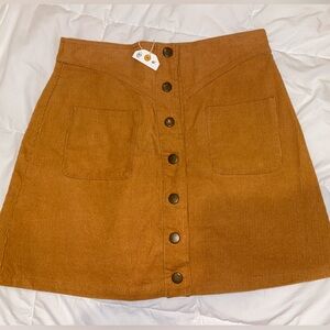 Love Riche Button-Front Brown A-Line Skirt